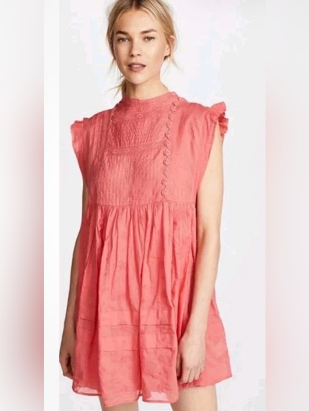 Free People Nobody Like You Ruffle Pleated Lace Eyelet Embroidered Dress Medium